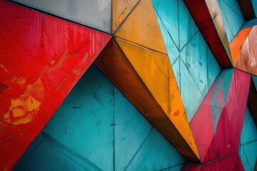 Poster - Vibrant geometric pattern creates a captivating visual experience with layered cubes in various colors and textures, showcasing creativity and modern design elements