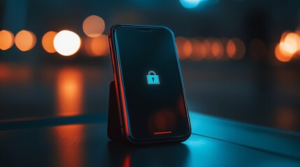 Poster - Smartphone Security Lock Screen Night Bokeh Lights Modern Technology Digital Privacy Secure Mobile Phone Application Data Protection Internet Safety  