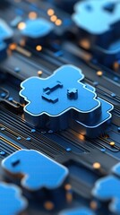 Poster - Abstract Blue 3D Render of a Circuit Board with Cloud Computing Icons