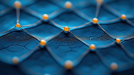 Poster - Abstract Network Connection: Blue Grid with Orange Nodes