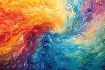 Poster - Vibrant abstract swirl of color showcasing dynamic blending of warm and cool tones in a contemporary art space