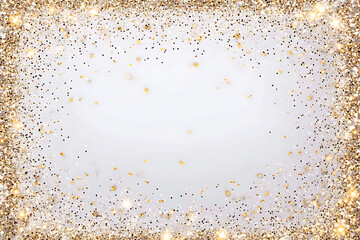 Poster - Light gray background with sparkling glitter, white glitter in the center of the frame.