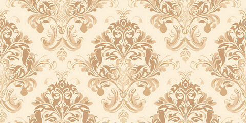 Poster - Light brown damask pattern, seamless background vector illustration. Flat design, vector art style, beige color palette.