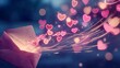 © Charoen - valentine envelope opening with glowing pink hearts, light trails and floating sparkles flying out, dreamy fantasy mood