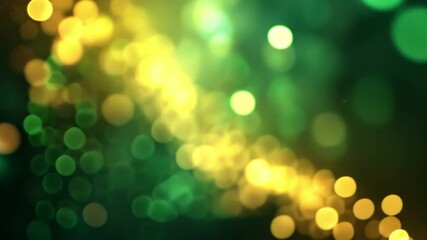 Poster - Vibrant bokeh lights in soft focus create mesmerizing background of green and gold, evoking joy and celebration, perfect for festive themes and artistic projects.