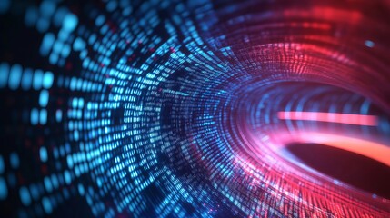 Poster - abstract digital tunnel red blue data stream technology background futuristic neon glow shiny bright