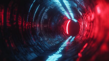 Poster - abstract digital tunnel red blue neon glowing lines futuristic technology background modern design d