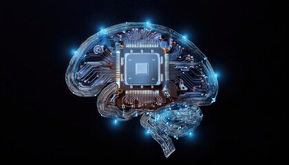 Poster - highly detailed digital illustration of a human brain with integrated circuitry and electronic compo