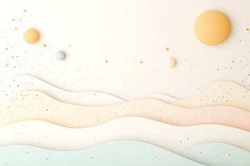 Poster - Pastel Paper Cut Abstract Landscape with Wavy Lines and Circles