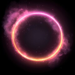 Poster - Glowing Pink and Orange Circular Rings Abstract Geometry