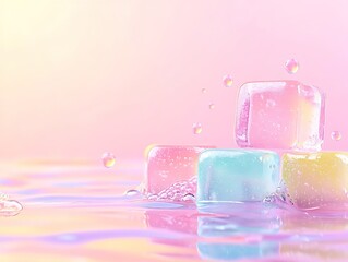 Poster - Pastel Rainbow Cubes Floating on Water