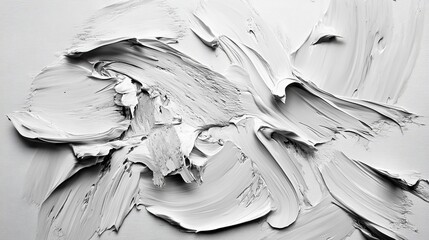 Poster - Abstract White Paint Texture Strokes Artistic Swirls Elegant Monochrome Background Design Modern Minimalist Canvas Gray Scale Brushstrokes Premium    