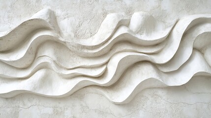 Poster - Abstract White Wave Texture Background Elegant Modern Wall Decor Design Relief Pattern Smooth Surface Architectural Element Plaster Stucco 3D Art     