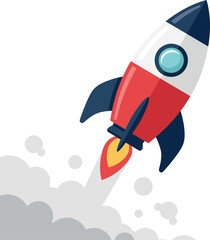 Wall Mural - red and blue rocket launching with smoke vector illustration in flat style