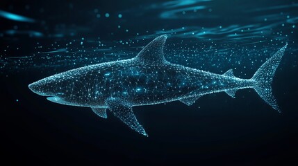 Poster - abstract digital shark underwater scene networked lines elegant design blue technology background mo