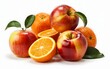 © Al - Fresh, ripe apples and oranges, healthy and sweet fruits, are isolated on a white background, showcasing a simple diet food with natural vitamins