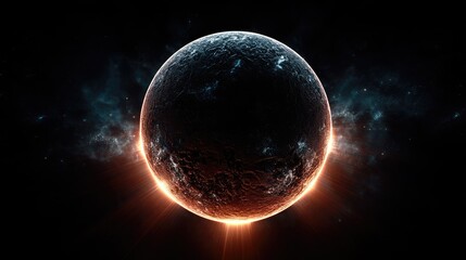 Wall Mural - A dark, desolate planet bathed in fiery light against a vast cosmic expanse.
