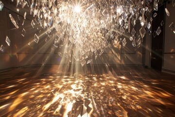 Poster - Stunning light installation cascades through crystal shards creating a mesmerizing display of reflections in an art gallery space