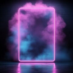 Poster - Neon rectangle frame with smoke