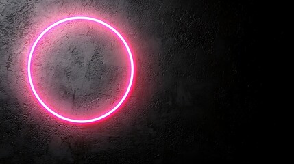 Poster - Pink Neon Circle on Black Textured Background
