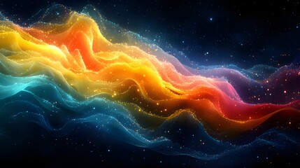 Poster - A mesmerizing cosmic wavescape with vibrant colors and glowing particles. A digital artwork evoking wonder and tranquility. Cosmic Wave: A Symphony of Light and Color