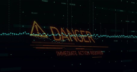 Poster - Orange hazard icon pulsing on dark interface, highlighting danger triangle with teal data streams