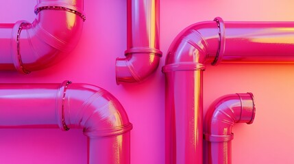 Poster - Pink Metal Pipes Abstract Background Modern Industrial Design Shiny Plumbing Tubes Vibrant Gradient Color Digital Art 3D Render Illustration          