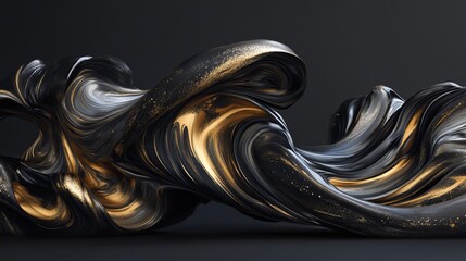 Poster - Abstract Black Gold Swirling Liquid Dynamic Elegant Design Modern Art Background Texture Illustration Premium Luxury Fluid Wave Graphic Design Element