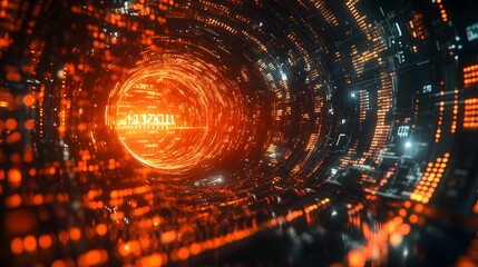 Aufkleber - An abstract digital tunnel filled with glowing orange code. Futuristic and vibrant. Digital Digital Tunnel: A Journey into the Cyberverse