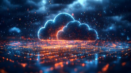 Leinwandbilder - Abstract digital cloud network over a futuristic city. Represents data storage and connectivity. Digital Cloud Network: A Futuristic Representation of Data Storage and Connectivity