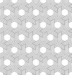Wall Mural - seamless geometric pattern of overlapping hexagons and striped lines in modern style.