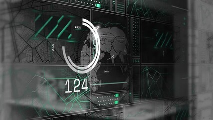 Poster - Animated dashboard being visualized with neon panels, rotating HUD meter and moving data streams