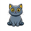 © Matt - Cartoon illustration of a gray cat with yellow eyes and ears, sitting upright on a white background