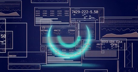 Poster - Central data panel displaying numeric tables and bar graphs floating over futuristic data dashboard
