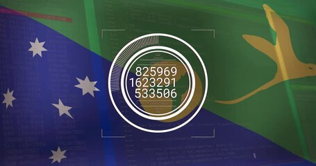 Poster - Concentric rings displaying segmented progress bars and numeric data over 3D flag code backdrop