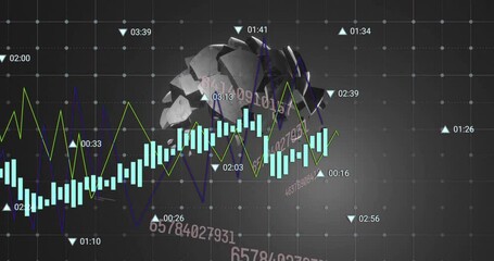 Poster - Flat design trading UI showing cyan candles plotting blue and green trend lines plus numeric codes