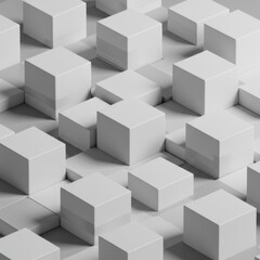 Poster - Abstract 3D Render of Interlocking White Cubes: A Study in Geometric Form and Spatial Arrangement