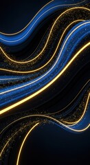 Poster - Abstract Blue and Gold Swirling Lines Background Design Golden Particles Luxury Elegant Wallpaper