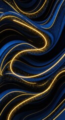 Poster - Abstract Golden Lines on Dark Blue Swirling Background Luxury Elegant Design Wallpaper