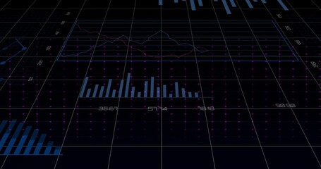 Poster - Futuristic neon magenta ECG waveform pulsing over 3D grid, displaying red blue line and bar charts