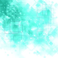 Poster - Abstract teal and white geometric design with glowing squares and diamonds