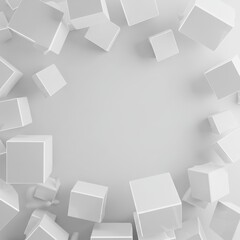 Poster - Abstract 3D Rendering: White Cubes Floating in Space, Minimalist Design, Geometric Shapes,