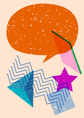 Poster - Risograph Handcuffs with speech bubble with geometric shapes. Objects in trendy riso graph print texture style design with geometry elements.
