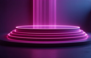 Aufkleber - here's a description and keywords based on the image: a neon-lit, tiered platform glows with purple 