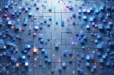 Poster - a visually captivating abstract digital background featuring an array of blue cubes of different siz