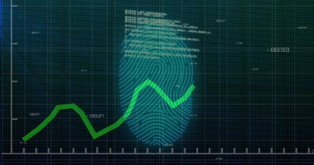 Poster - Fingerprint graphic being visualized in biometric dashboard, showing green line graph and code text