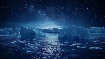 Wall Mural - Glacial night, starry sky over icy ocean
