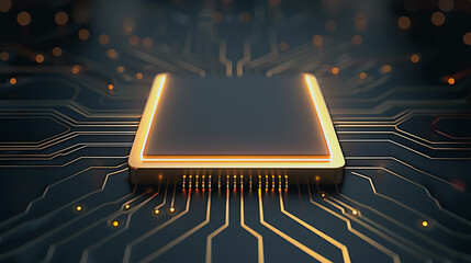 Poster - golden core: an elegant and intricate 3d illustration of a cpu chip with a gleaming gold frame and g
