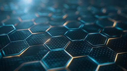 Poster - Hexagonal Tech Pattern: A detailed close-up of a cutting-edge hexagonal pattern showcases the futuristic design and technological innovation with a high-tech, polished appearance.