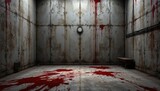 Mysterious bloody scene abandoned room horror art grungy environment dramatic perspective tension concept